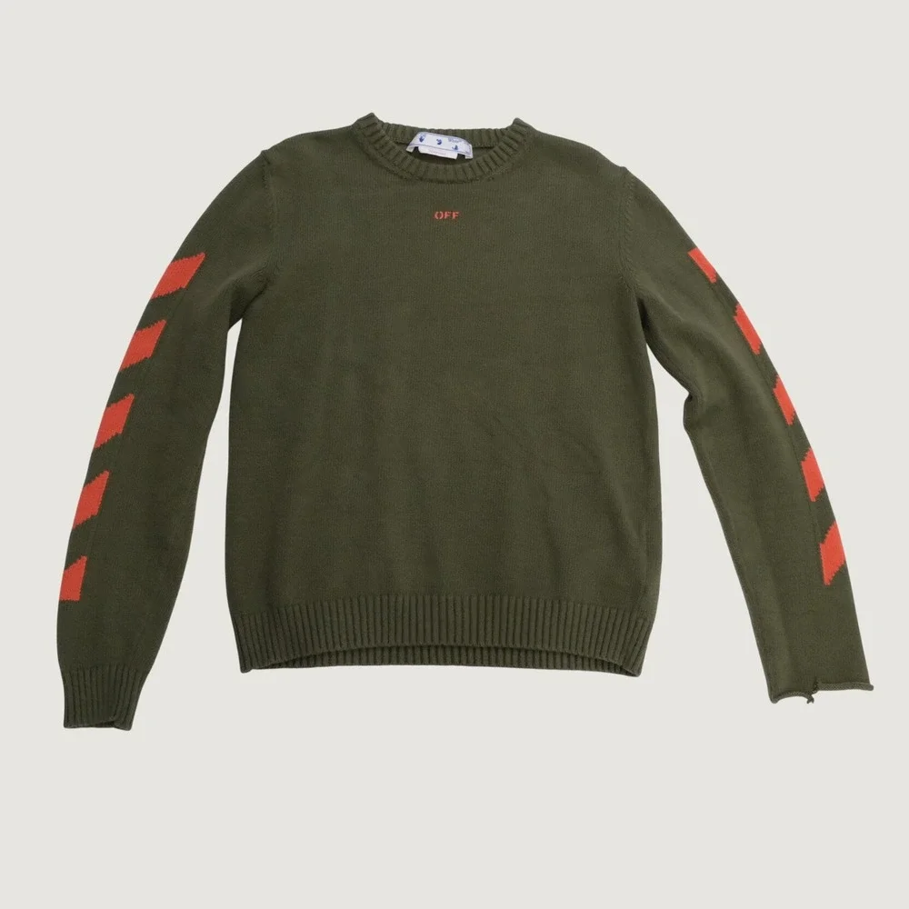 Off-White Sweater Mens Olive Orange Arrows Streetwear Large